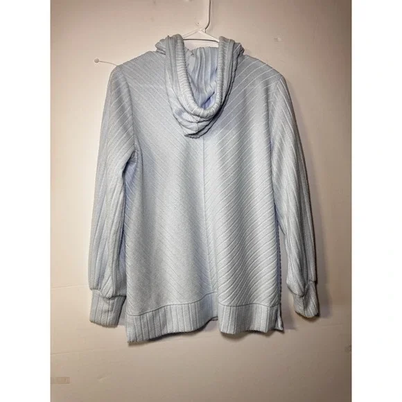 Nine West Ribbed Diagonal Knit Hoodie Women's Size M Pullover Casual‎ Athleisure - Picture 2 of 8